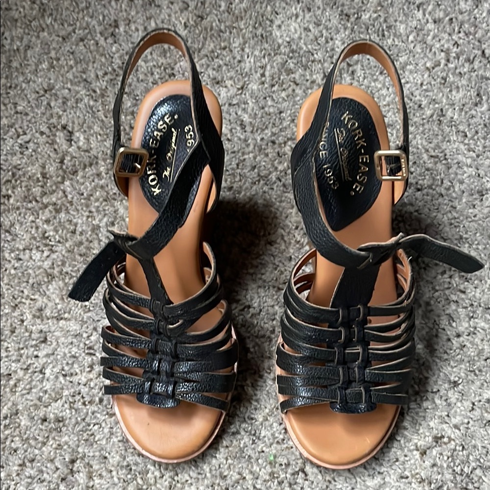 Kork-Ease Black Leather Sandals